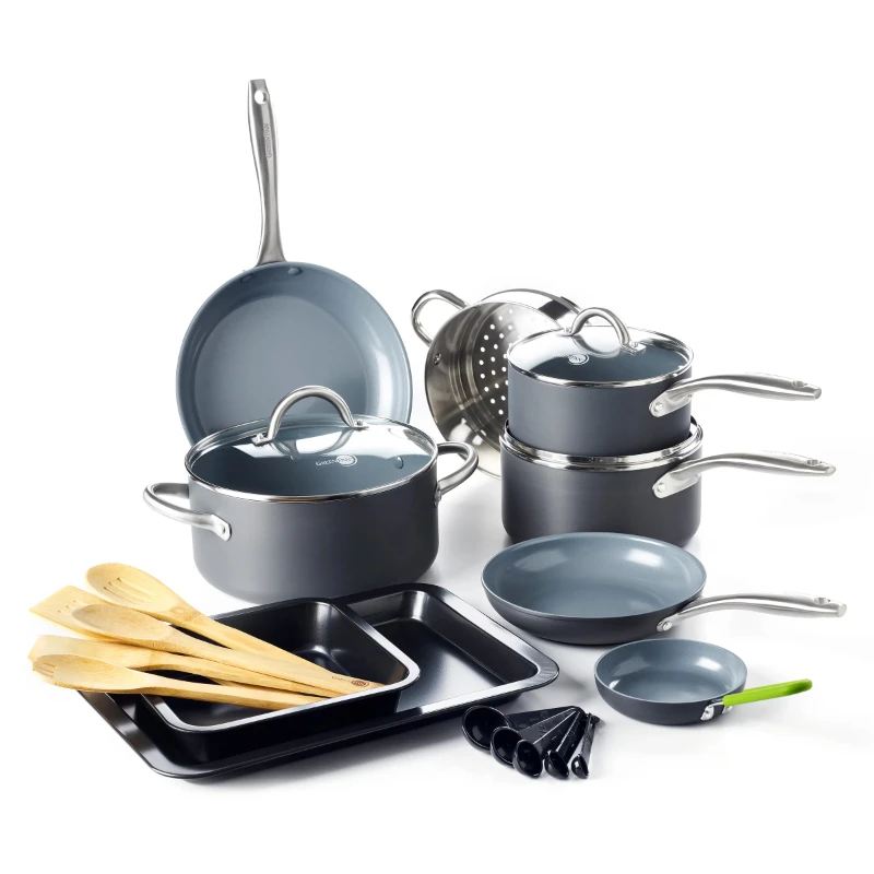 

Lima Hard Anodized Healthy Nonstick 18 Pc Cookware Set, PFAS-Free, Gray