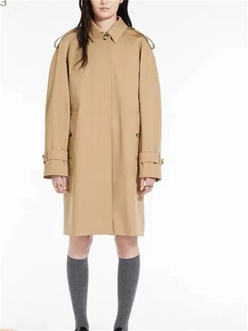 

Однотонная прямая ветровка, женская простая Осенняя однобортная куртка с отложным воротником и длинным рукавом, новинка 2023