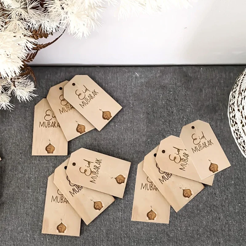 

10pcs wooden Eid Mubarak gift tags Eid al-Fitr Muslim Islamic Ramadan Kareem decoration Friend family neighbor kid present card