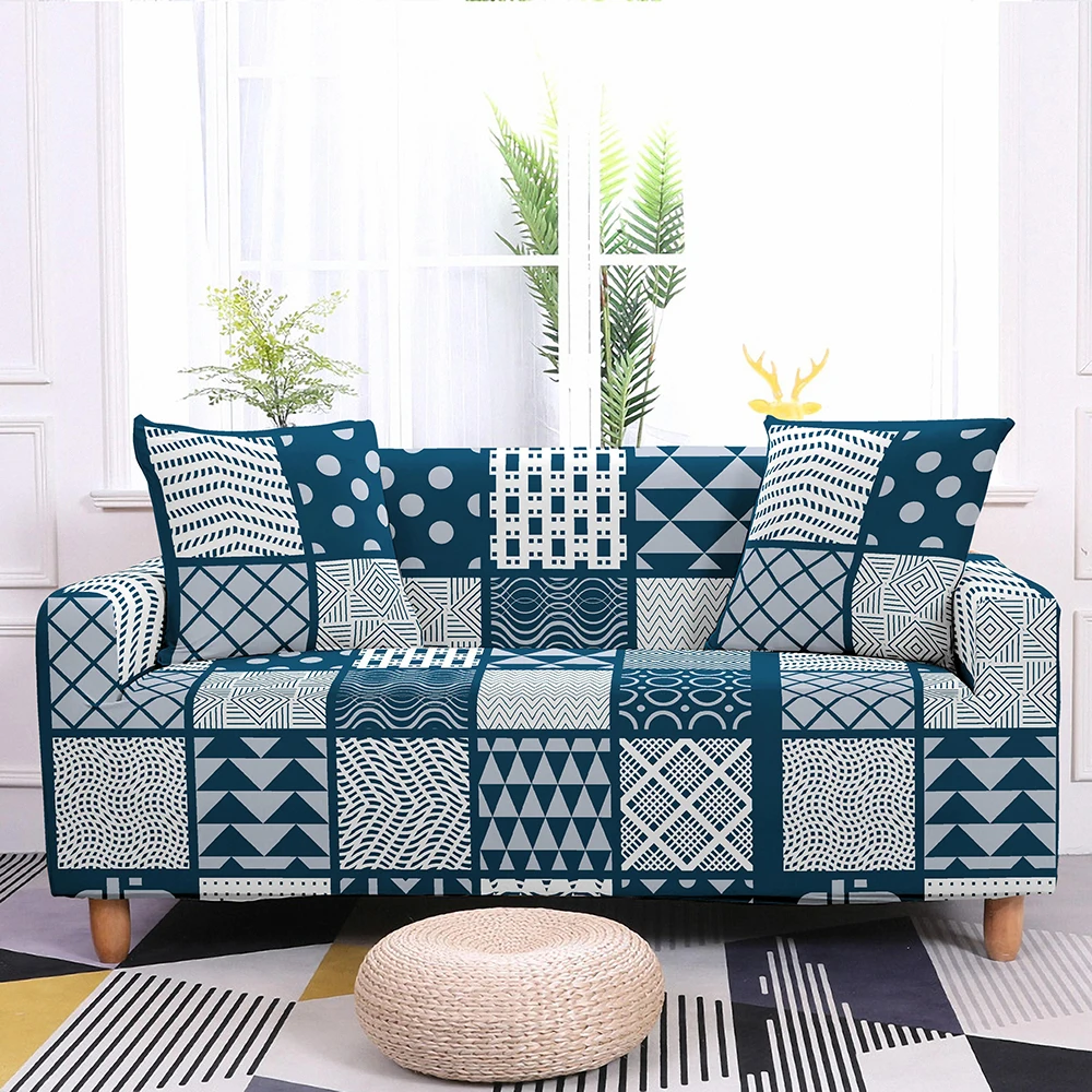 

3D Digital Geometric Slipcover Living Room Armchair Covers Elastic Corner Sofa Covers Antifouling Home Decor Housses De Canapé