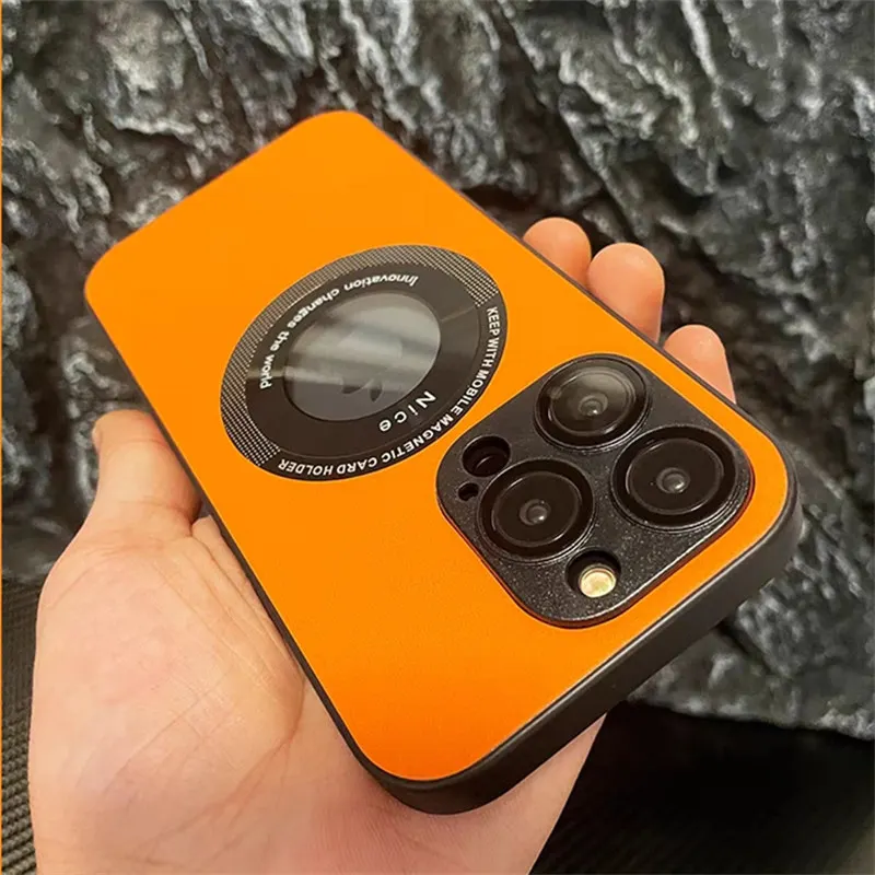 

Magnetic for Magsafe Logo Hole Case for iPhone 14 13 12 11Pro Max 14Plus Wireless Charge Business Leather With Camera Film Cover