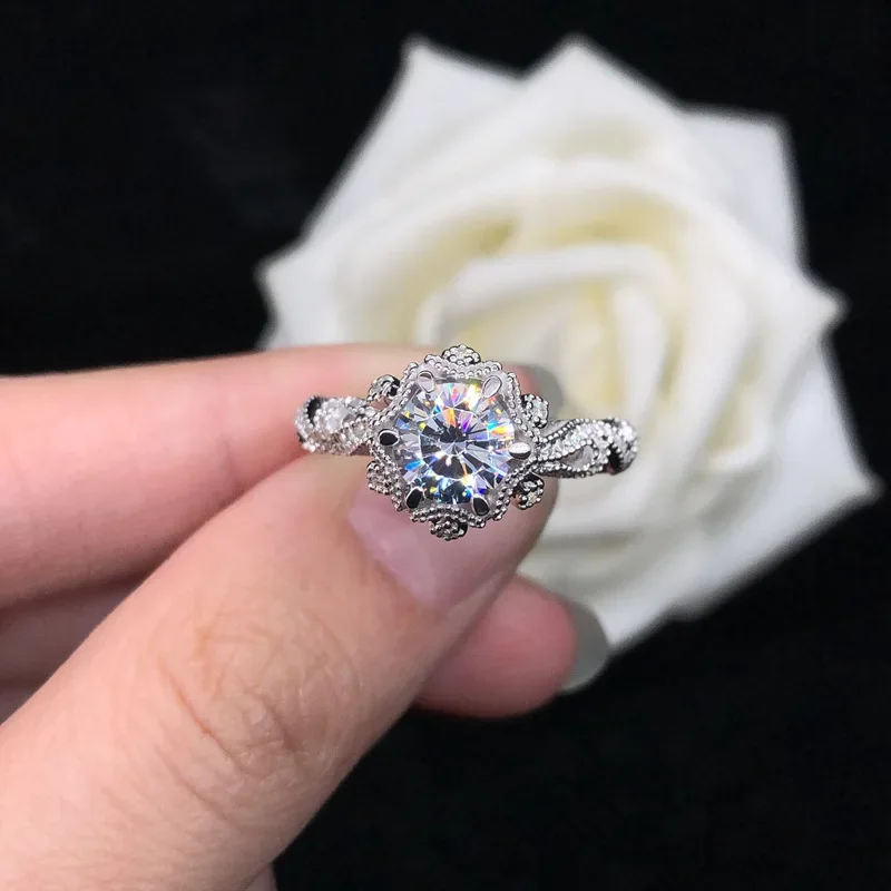 Женское кольцо с бриллиантом из твердой платины PT950 шестью когтями Ice and Fire модное