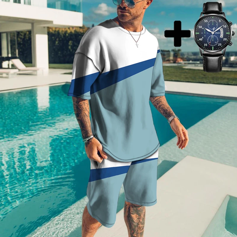 

Sportswear T-shirt + Shorts Set 2022 Summer Men's T-Shirt Set (With Bonus) Men's Casual Two-piece 3D Digital Printing Clothing