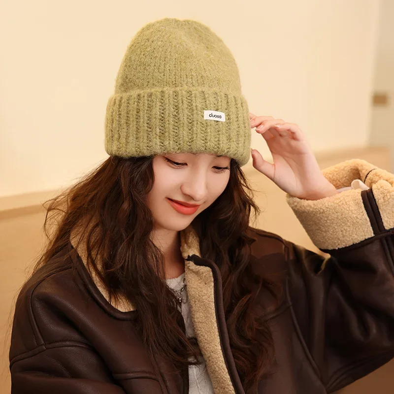 Модная вязаная кепка с большой головой женская осенне-зимняя ткань надписью