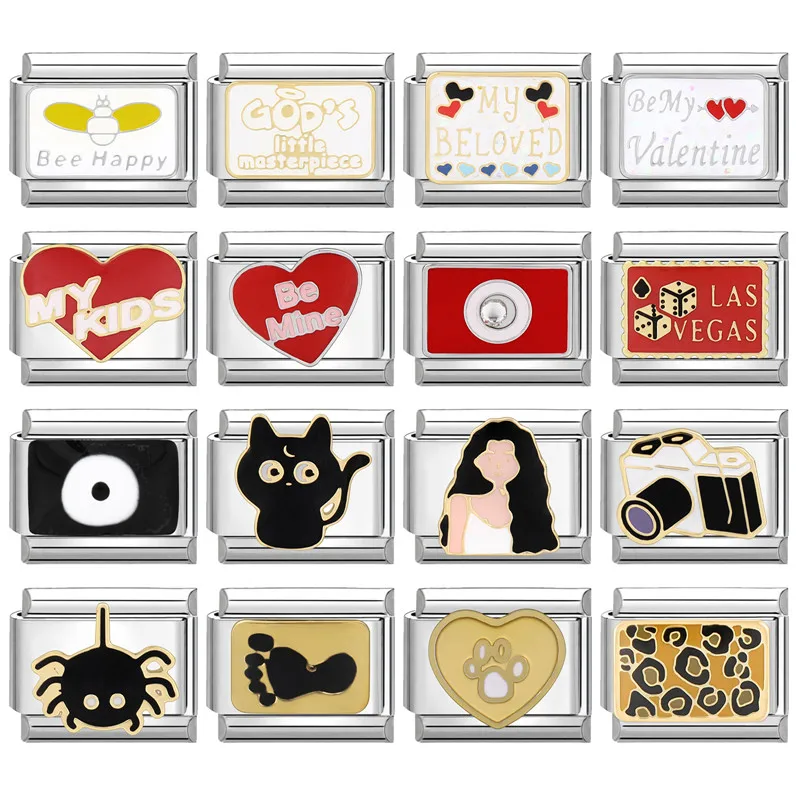 Y2k Шарм Леопард Пчела Кот Камера Паук Итальянский Шарм-звенья Подходит для
