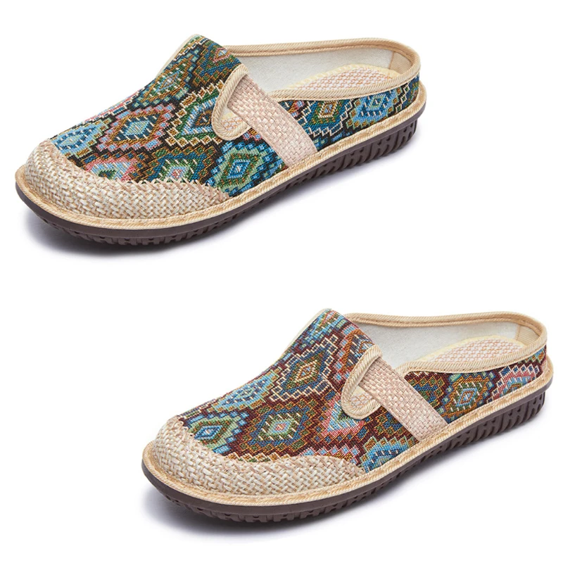 Женская нескользящая тканевая обувь летние дышащие льняные сандалии и тапочки