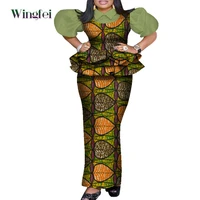 african clothes for women fashion 2 pieces set floral print pleat top and robe skrit dashiki party outfit puff sleeve wy8053