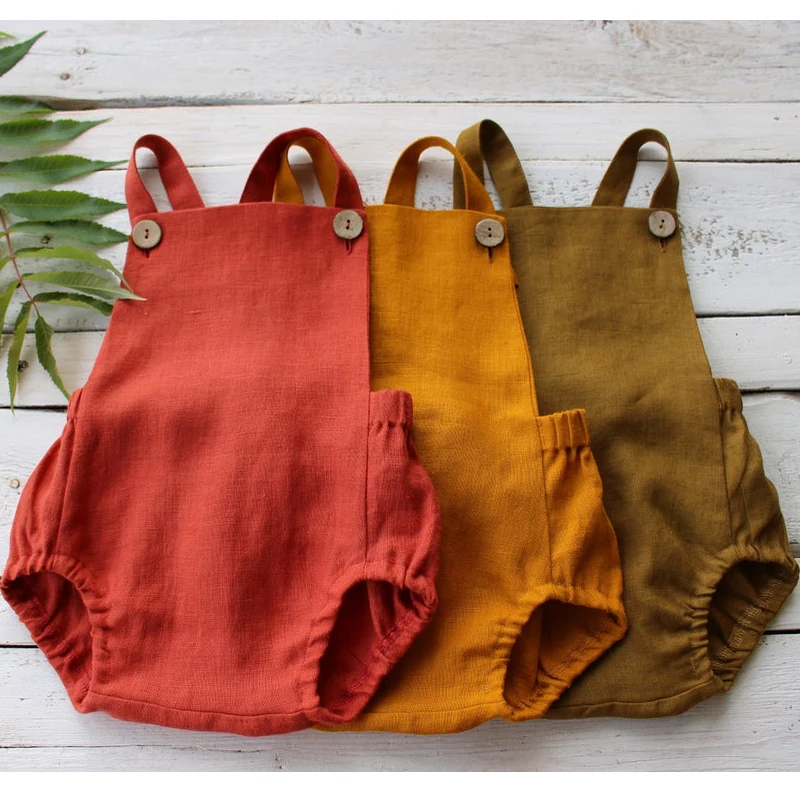 

Solid Cotton Linen Newborn Infant Baby Girls Rompers Baby Boys Playsuit Jumpsuit Overalls Sleeveless Summer Infant Outifts