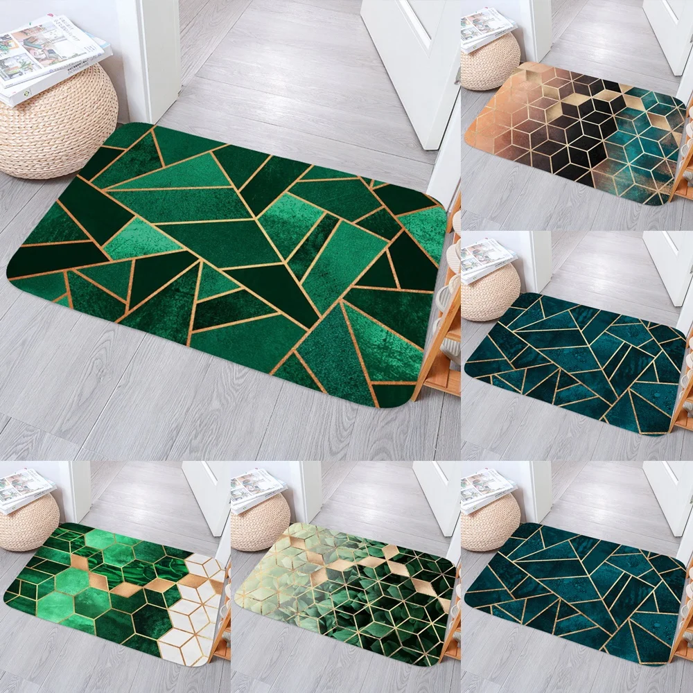 

Green Marble Bath Mats Geometric Plaid Non-slip Bathroom Foot Pad Doormat Modern Luxury Carpet Indoor Kitchen Floor Rug Home New