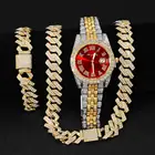 Цепочка Из кубинской панцирной цепи Майами мужская, украшение под золото с фианитами в стиле хип-хоп 16 мм, украшение в стиле рэпера + часы + браслет