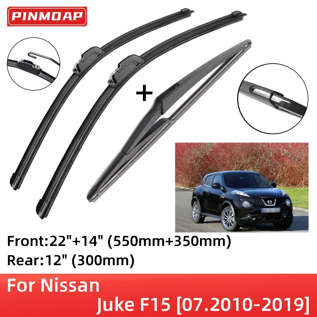 

For Nissan Juke F15 07.2010-2019 Front Rear Wiper Blades Brushes Cutter Accessories J Hook 2010 2011 2012 2013 2014 2015 2019