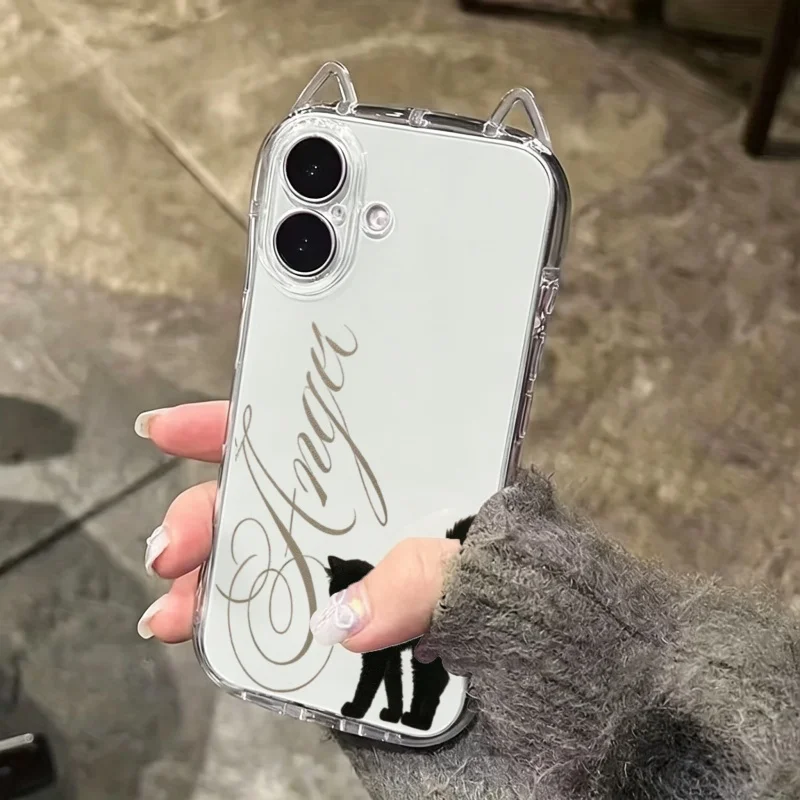 Прозрачный чехол для телефона с крутой черной кошкой для iPhone 17 16 15 14 13 12 11 Pro Max Air Plus, мягкий прозрачный чехол с 3D кошачьими ушками (art.: 3920dc208a372) - 3920dc208a372