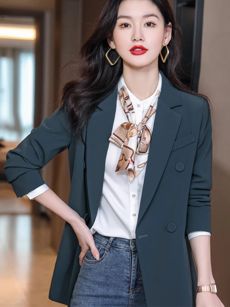 High-quality Casual Coffee Business Blazer Coats with Pocket for Women Office lady Outwear formal Jacket
