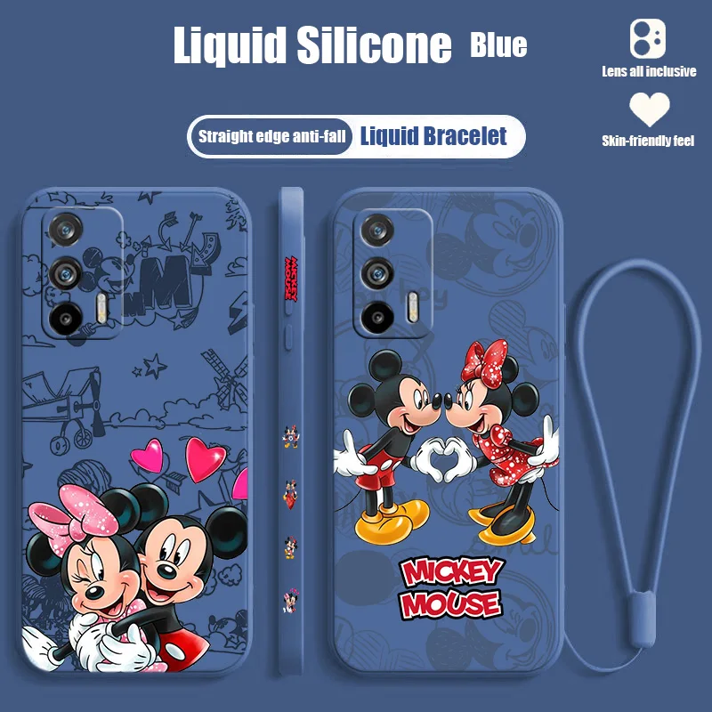 

Disney Mickey Mouse couple For Realme Narzo 50A 50i 30 10 V23 Q5i Q5 GT2 GT Neo 3T C21Y XT X2 Pro Liquid Left Rope Funda Cover