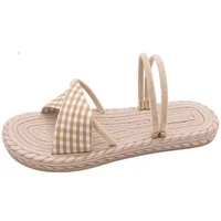 womens sandals summer 2022 fashion plaid upper comfortable and soft sole two wear beach slippers hausschuhe zapatillas de casa