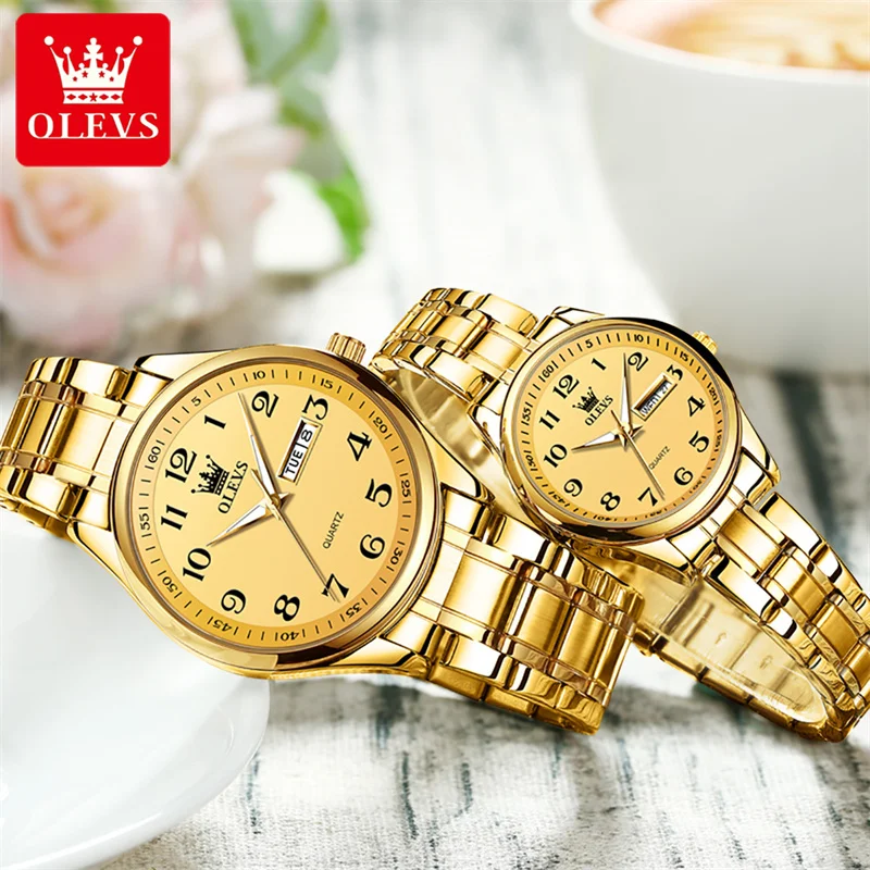 Relogio Feminino OLEVS Couple Watch Men Quartz Watch for Lovers Luxury Womens Wristwatch Stainless Steel Waterproof Date Clock