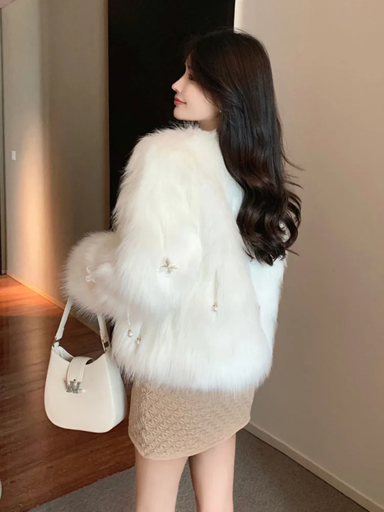 Faux Raccoon Fur Coat Women Winter Jacket Elegant Warm Luxury Clothes Cover Oversize 2022 New Fashion Full Y2k Especially Woman