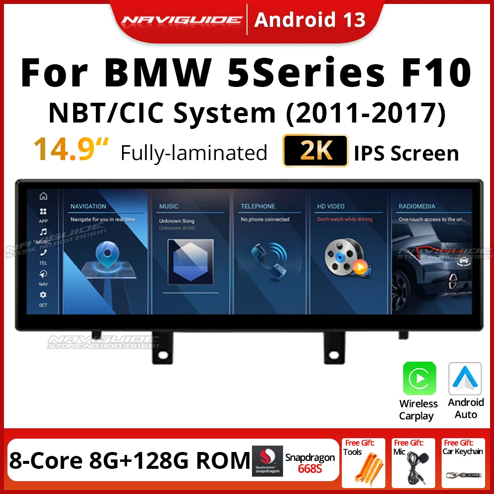 NAVIGUIDE 14 9 &quot2500*720P Android 13 плеер BT GPS Carplay автомобильный радиоприемник для BMW 5 серии F10