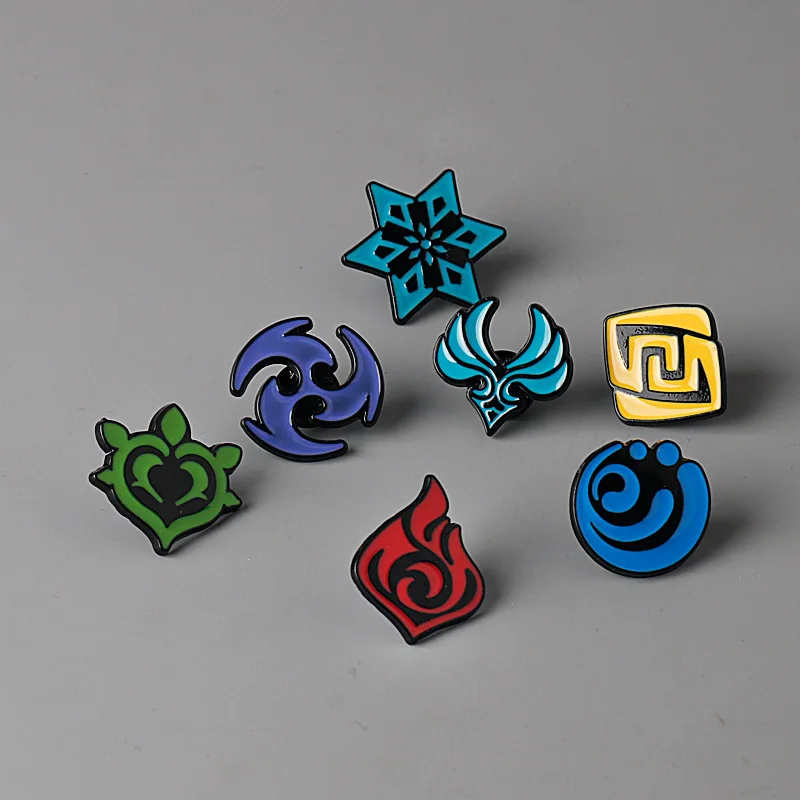 

New Game Genshin Impact Eyes Of God Mondstadt Pins Brooches Luminous 7 Element Kawaii Cosplay Badges Jewelry Figure Gift