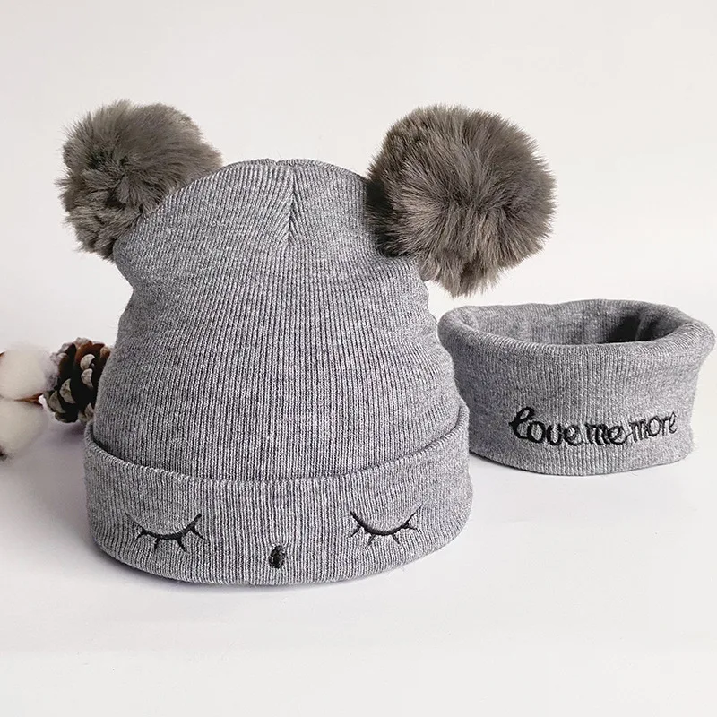 

2022 Baby Cute Knitting Hat Cotton Ear Cap for Boys and Girls Winter Hat Scarf Set Toddler Boys Cap Scarf Infant Accessories
