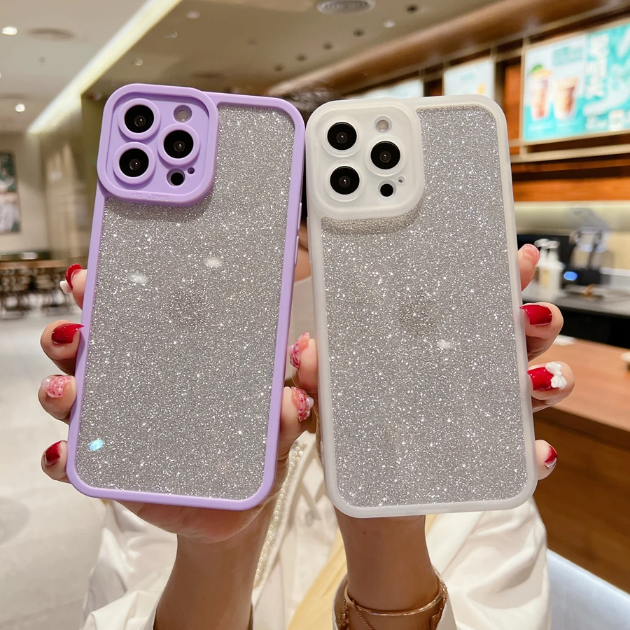 

Fashion Glitter Candy Color Border Shockproof Phone Case For iPhone 12 13 11 Pro Max XS XR X Soft TPU Clear Hard Back Cover