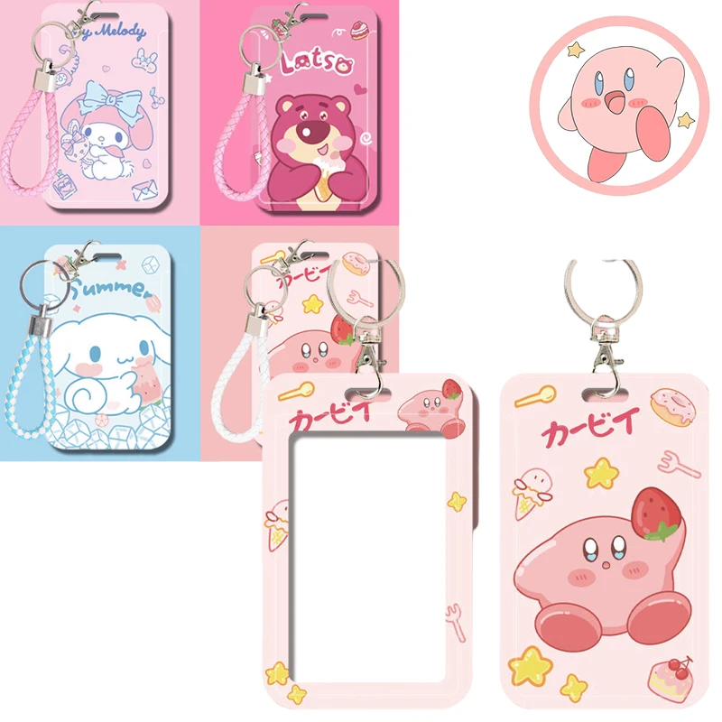 

Kawaii Cinnamoroll Mymelody Kirby Lotso Work Permit Protective Sleeve with Rope Anime Bus Subway Campus Slider Shell Card Sleeve