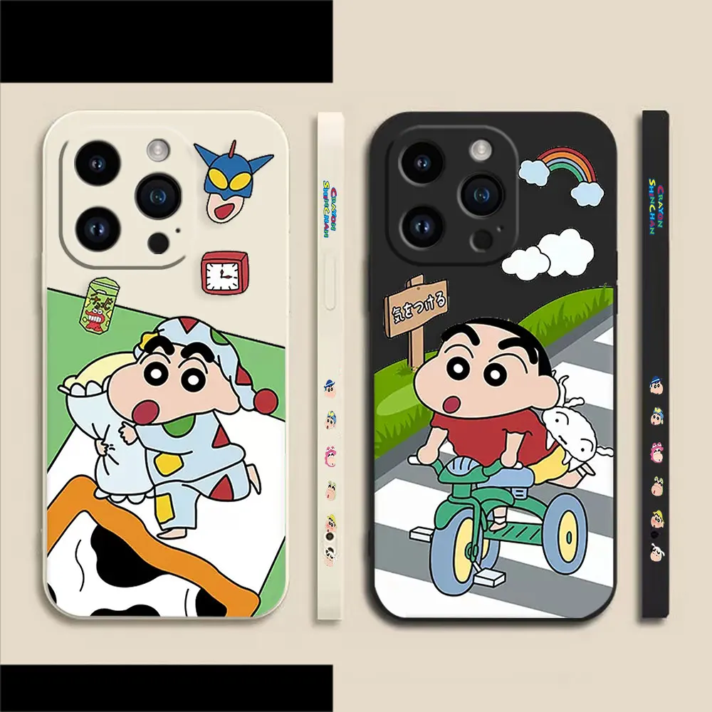 

Anime Cute C-Crayon S-Shin C-Chan Case For Apple iPhone 14 13 12 11 Pro XS Max Mini X XR SE 7 8 6 6S Plus Colour Liquid Case