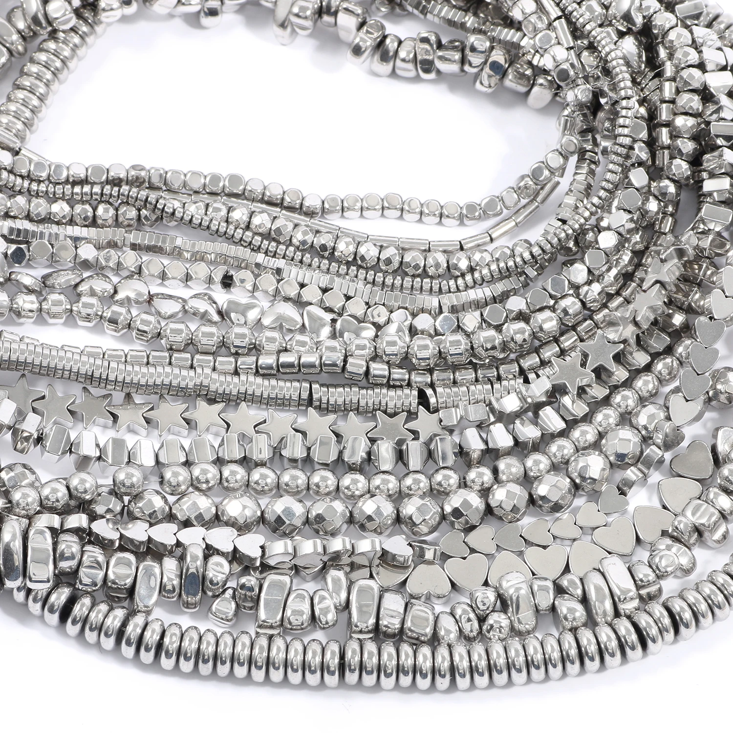 Бусины Из Гематита ААА + с покрытием из белого золота |