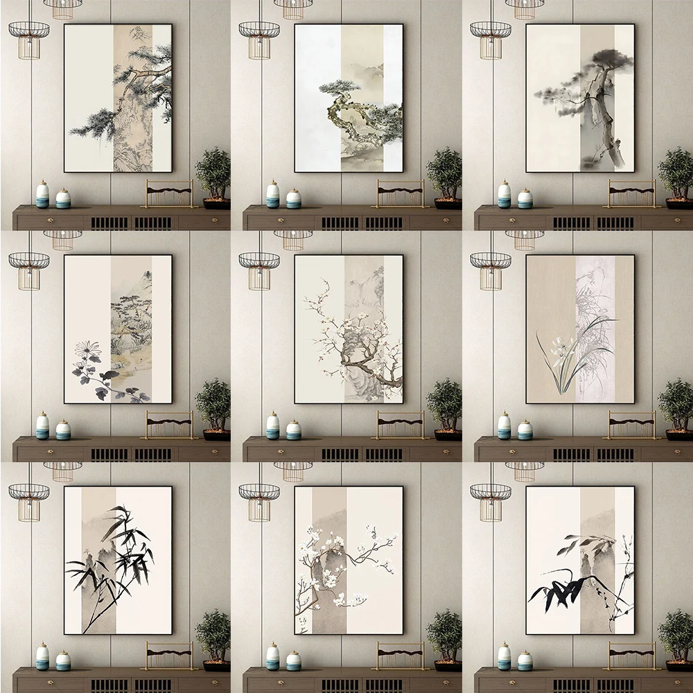 

Chinese Style Ink Flower Plant Wall Art Poster Exquisite Home Living Room Decoration Canvas Painting Mural Picture Print Artwork