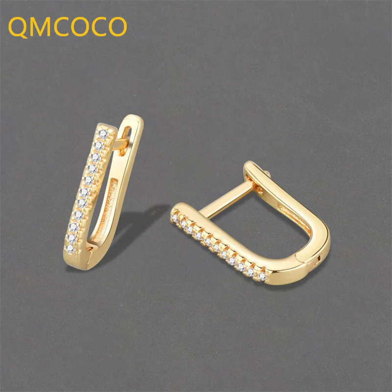 Женские серьги-кольца QMCOCO серебряного цвета с U-образным цирконом, серьги в стиле пирсинга, персонализированные модные ювелирные украшения,...