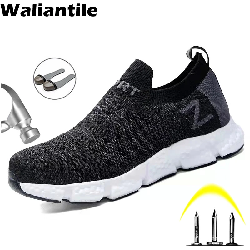 

Waliantile Lightweight Safety Shoes For Men Male Puncture Proof Industry Work Boots Anti-smash Steel Toe Indestructible Sneakers