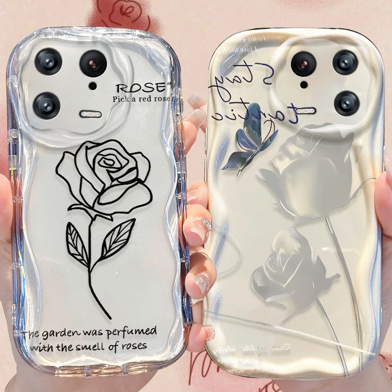 Rose Wave Case for Xiaomi Mi 14 13 12 Pro 11 Lite 11i 5G POCO X6 X5 X4 X3 NFC GT F6 F5 F4 F3 M4 M3 Silicone Shockproof Cover