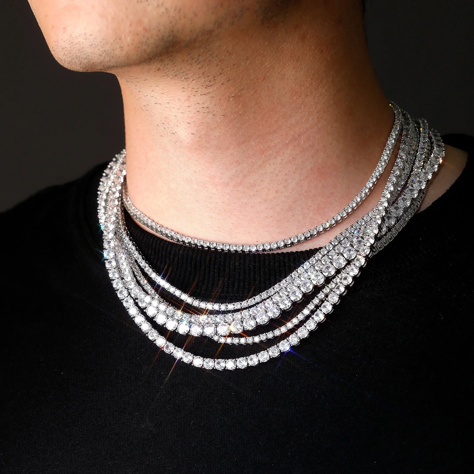 Цепочка из серебра 925 пробы с фианитами 3/4/5/6 мм