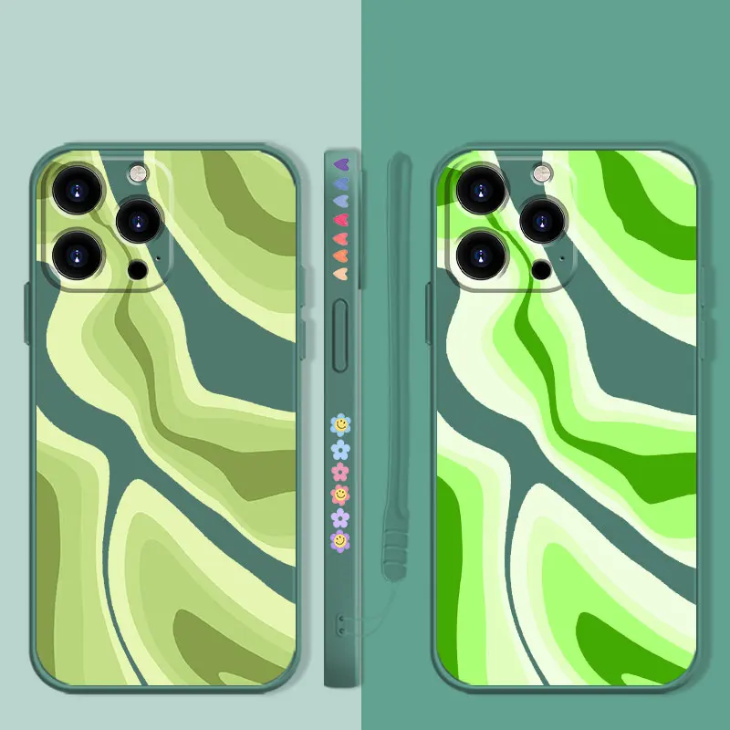 

Square Luxury Candy Color Phone Case For iPhone 13 12 11 Pro Max Mini X XR XS Max 7 8 6 6s Plus SE Luxury Green Color Texture