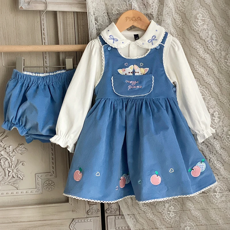 

2Pcs Baby Girl Vintage Spain Dress Children Princess Embroidery Dresses Toddler Girls Birthday Frocks Infant Spanish Vestidos