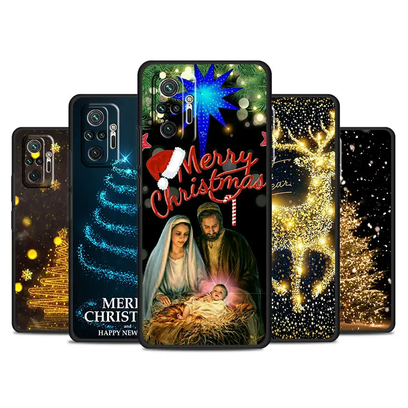 

Cell Phone Case For Xiaomi Redmi Note 11 10 9S 11T 11S 8 7 9 Pro 9A 9C K40 K50 10C 8T Black Funda Cover Christmas Cute Elk