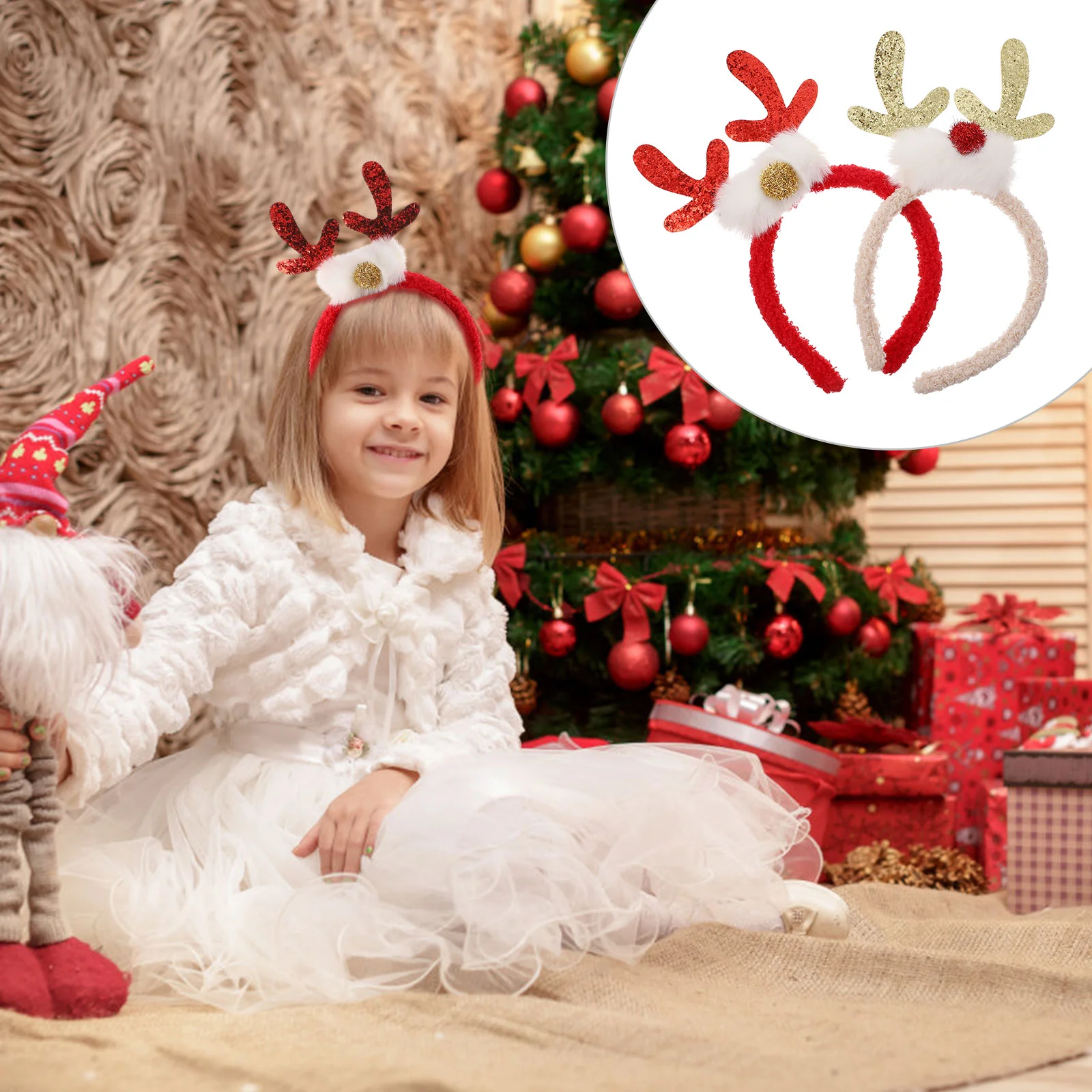 

2Pcs Headdress Adorable Lightweight Decorative Festive Headwear Hair Antler Headdress for Christmas