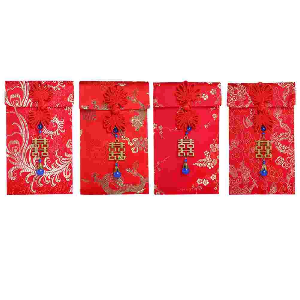 

4pcs 2021 Red Envelope Lunar New Year Envelopes Hongbao Envelopes Festival Money Packet Silk Money Envelopes