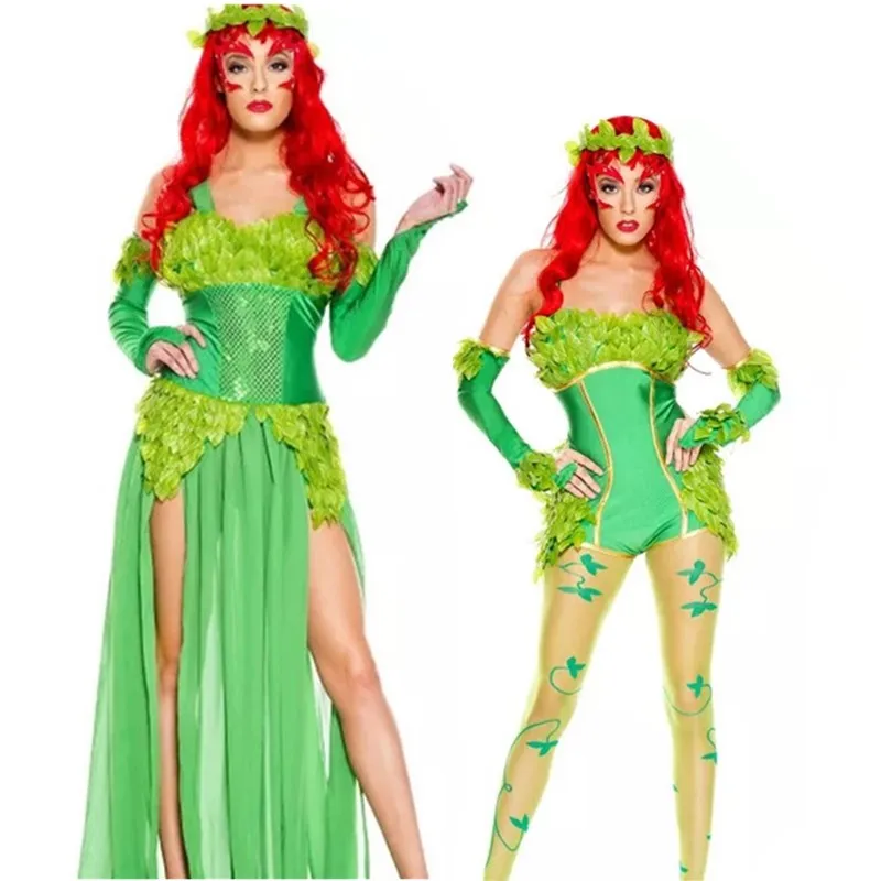 

Ladies Anime Movie Batwomen Poison Ivy Villian Cosplay Costume Halloween Performance Party Green Dragonfly Elf Fancy Dress