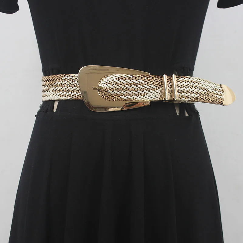 2022 Summer Knitting Belts For Women PP Straw Wax Cord Knitted Waistband Metal Buckle Corset Jeans Belts Dress ceintures