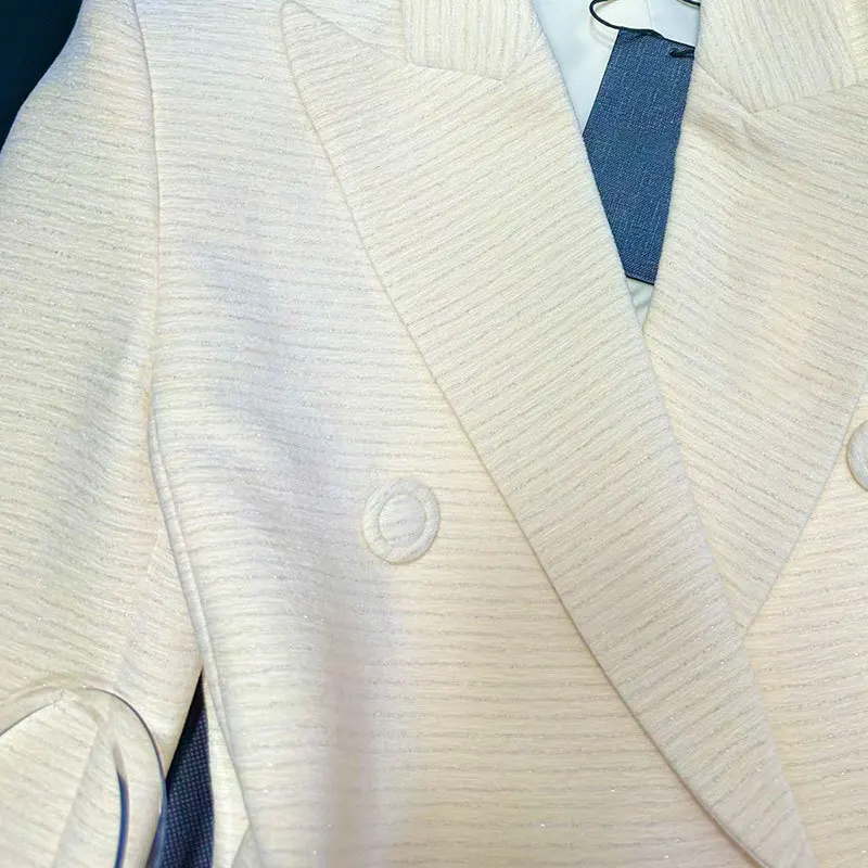 Женский бархатный офисный костюм двубортный подиумный блейзер с отложным