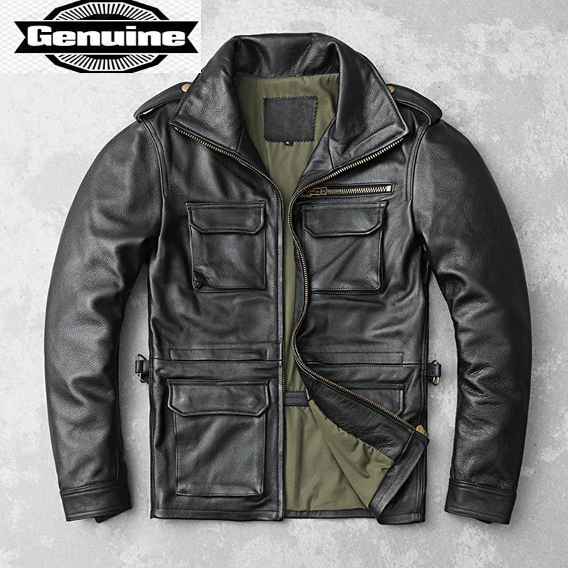 

Jacket Men's Genuine Cowhide Leather Autumn and Winter Short Casual Leather Coats Plus Size Blouson Cuir Homme SQQ379