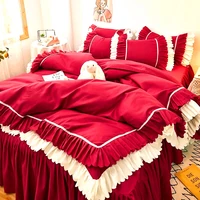 2021 soft bedding set 4pcs bed skirt set queen king lace duvet cover set quilt cover bedclothes pillow case home decor textile