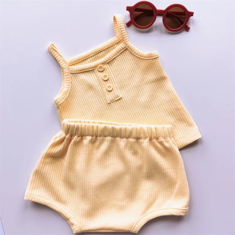 Baby Clothes Sets Summer Toddler Girl Strap Suits Cotton Solid Baby Boy Tops Tee and Shorts Infant Tracksuit Newborn Sets