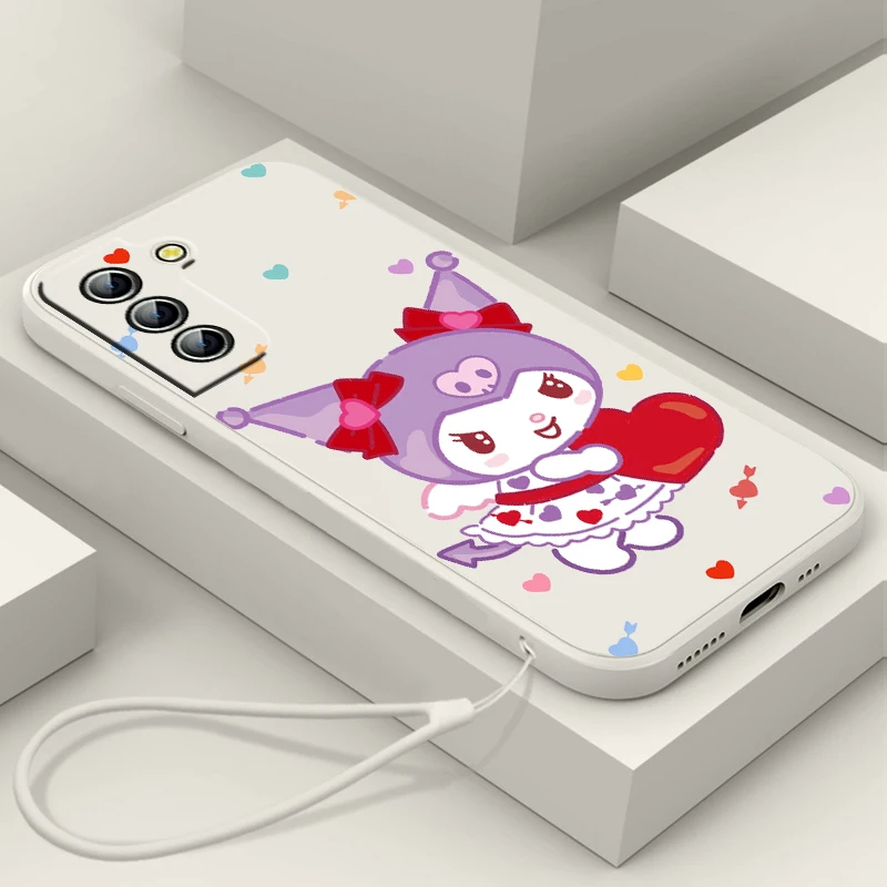 

Kawaii Hellokitty Kuromi For Samsung Galaxy S23 S22 S21 S20 S10 S9 Ultra Plus Pro FE Liquid Rope Silicone Soft Phone Case Cover