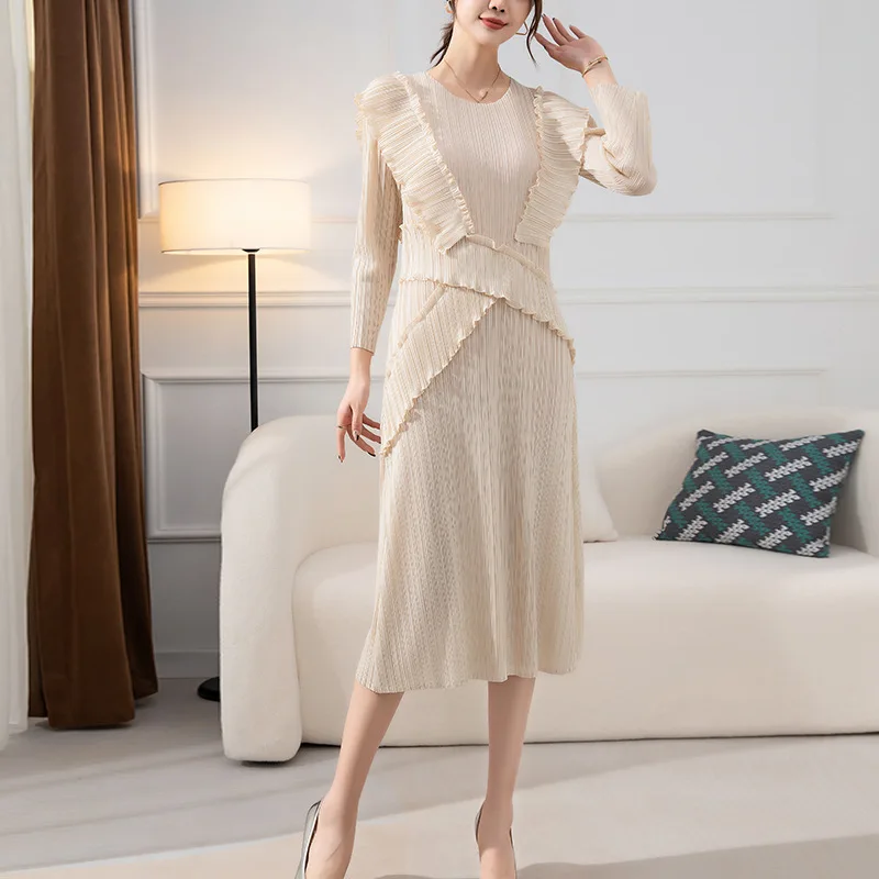 

Женское вечернее платье с агарическим краем miяка, модное эластичное облегающее платье большого размера с длинным рукавом и круглым вырезом, осень 2022