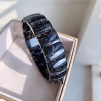 natural black rutilated quartz bracelet bangle brazil women men 15 8x11 8mm clear rectangle beads best wealthy bangle aaaaaaa