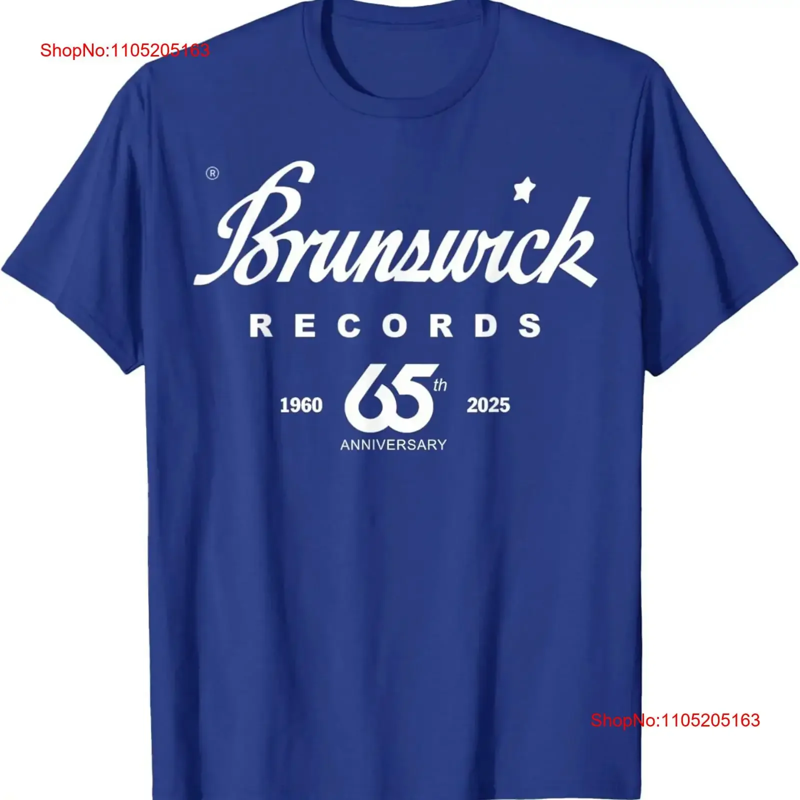 Фото Футболка в честь 65-летия Brunswick Records, винтажная дизайнерская одежда с эффектом потертости, мягкая дышащая уличная одежда, топ для повседневной носки №1