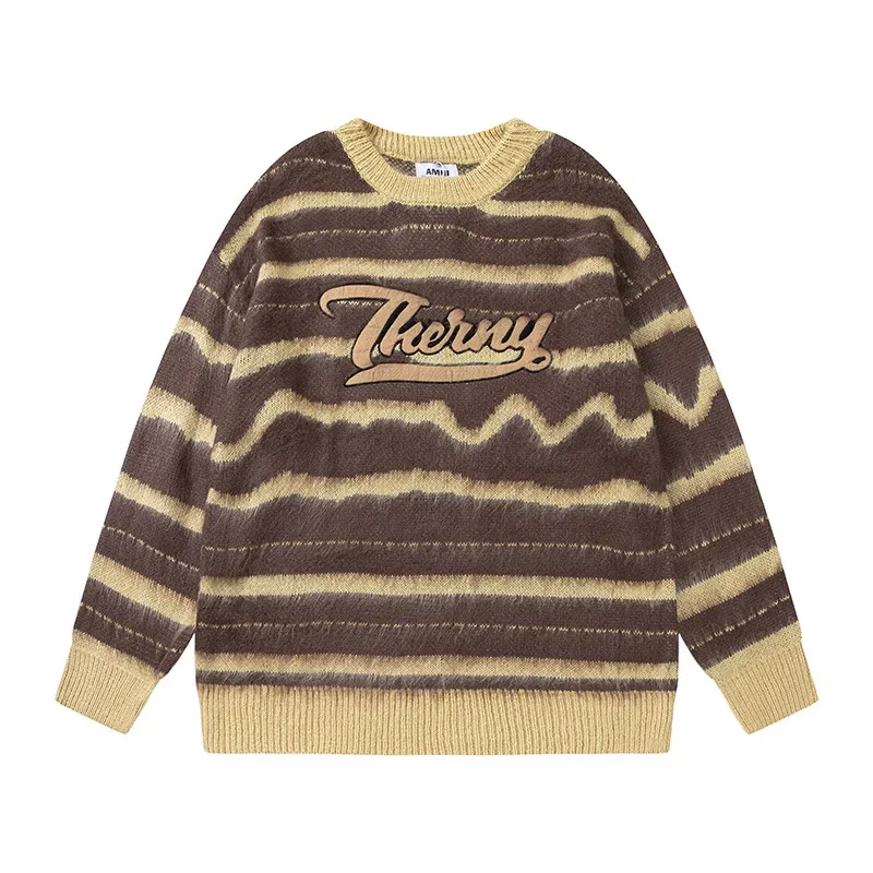 Винтажный свитер с круглым вырезом и вышивкой букв для мужчин женщин