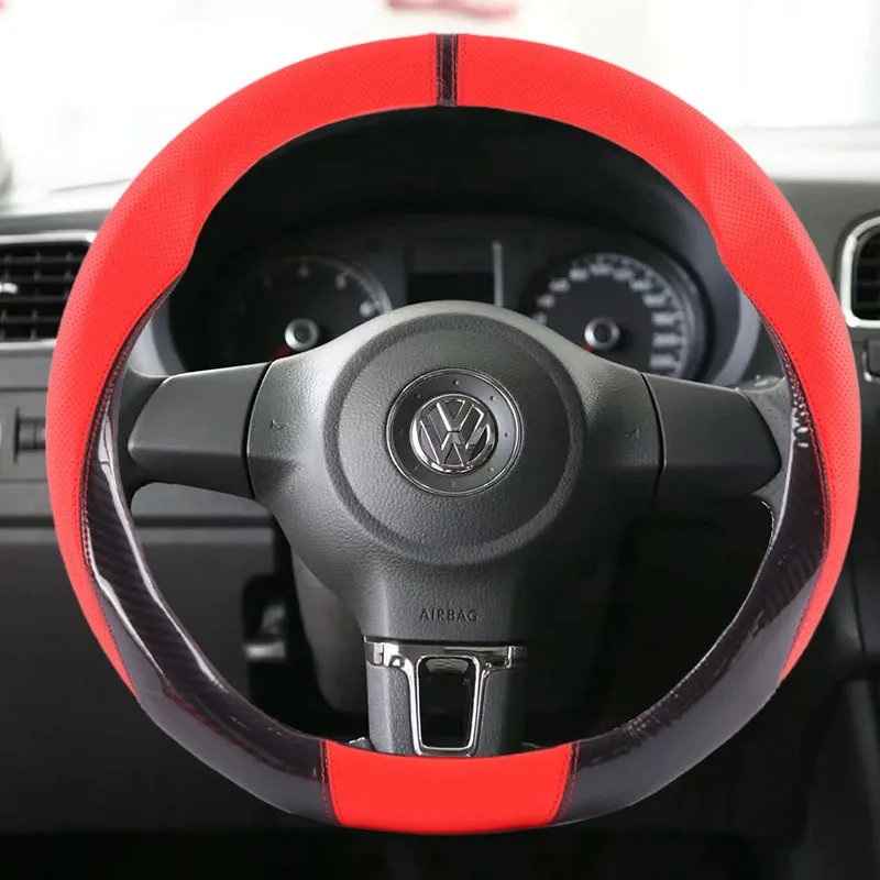 Фото Для Volkswagen VW Polo 6R 6N 6N2 6C 9N 9N3 R-Line: Аксессуары для интерьера автомобиля, чехол на руль из карбоновой кожи №1